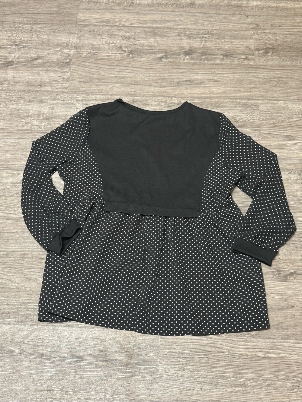 Polka Dot Long Sleeve Peplum Top - Black